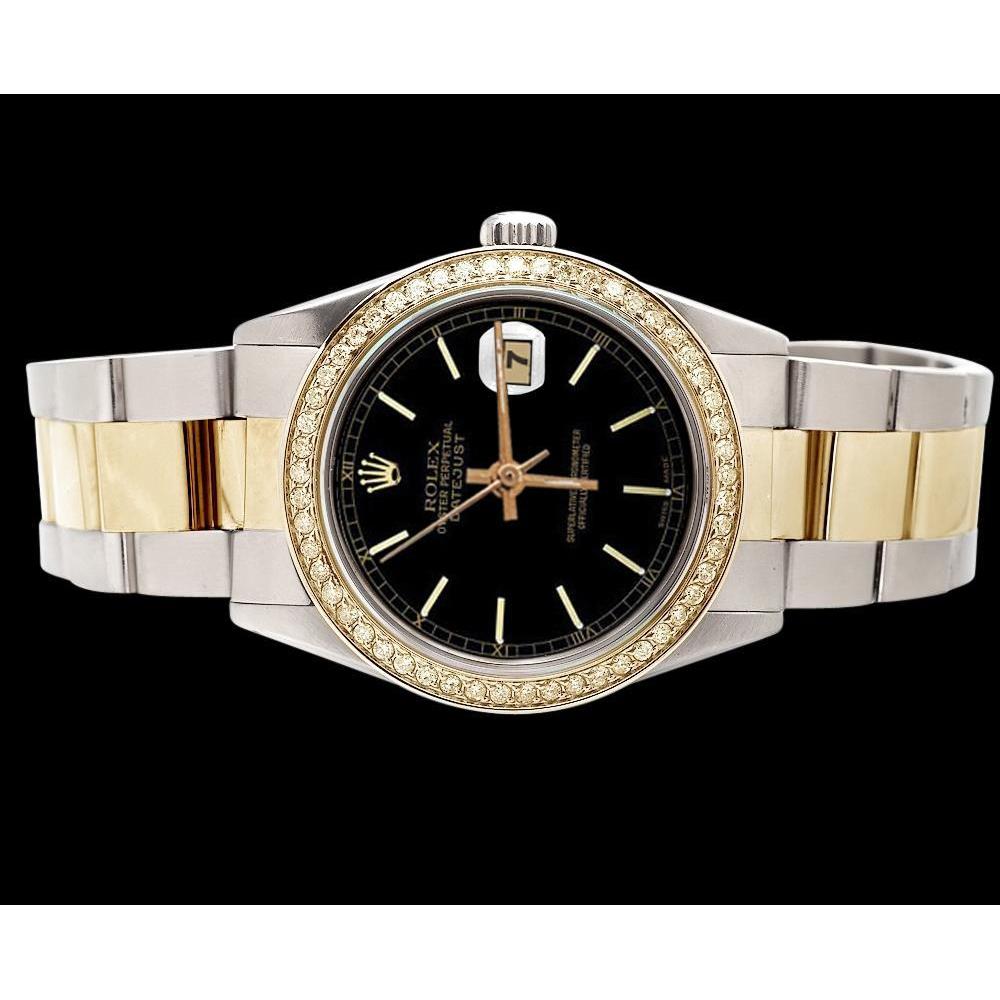 Perpetual Date Just Betrachten Rolex Edelstahl & Gold Schwarz Stick-Zifferblatt SCHNELLES EINSTELLEN