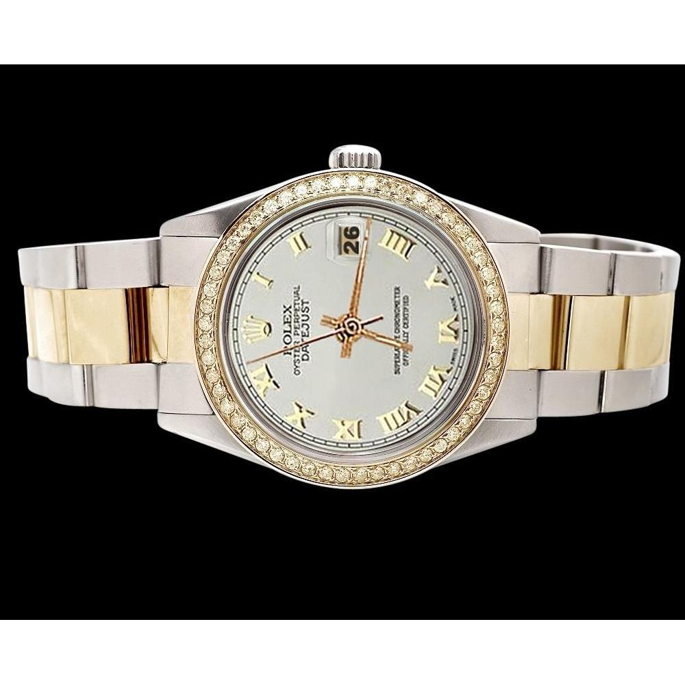 Perpetual Date Just Oyster Edelstahl & Gold Weißes römisches Zifferblatt Rolex-Uhr SCHNELLES EINSTELLEN
