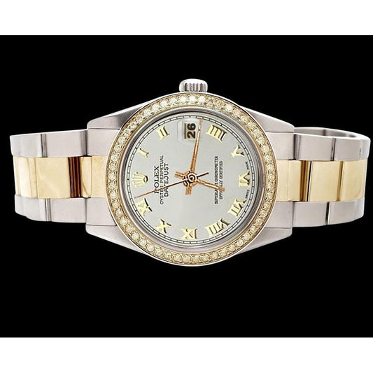 Perpetual Date Just Oyster Edelstahl & Gold Weißes römisches Zifferblatt Rolex-Uhr SCHNELLES EINSTELLEN
