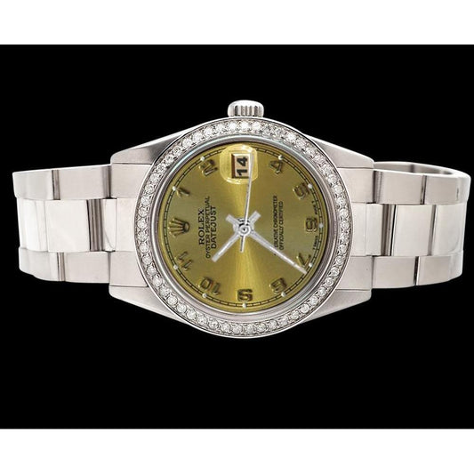 Perpetual Rolex Datejust Uhr mit arabischem Zifferblatt und Edelstahl-Oyster-Armband. SCHNELLES SET