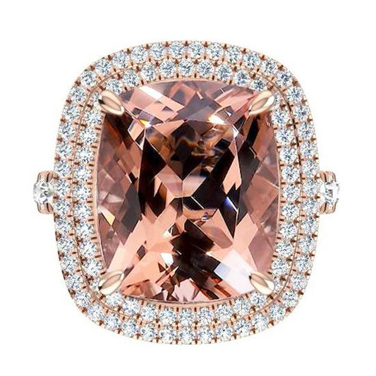 Pfirsich Kissen Morganit Mit Diamanten Ring Rose Gold Damen Schmuck