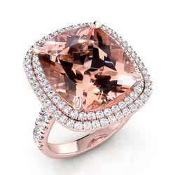 Pfirsich Kissen Morganit Mit Aus der Erde Abgebauter Natürlicher Diamanten Ring Rose Gold Damen Schmuck
