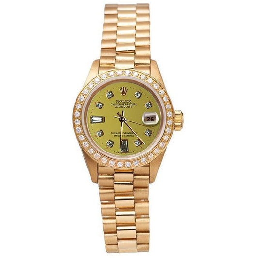 Präsident Champagner Diamant Zifferblatt Lünette Rolex Uhr Datejust Gelbgold