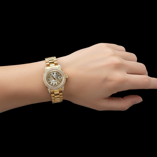 Präsident Rolex Datejust Uhr Gelbgold mit Diamantlünette P2