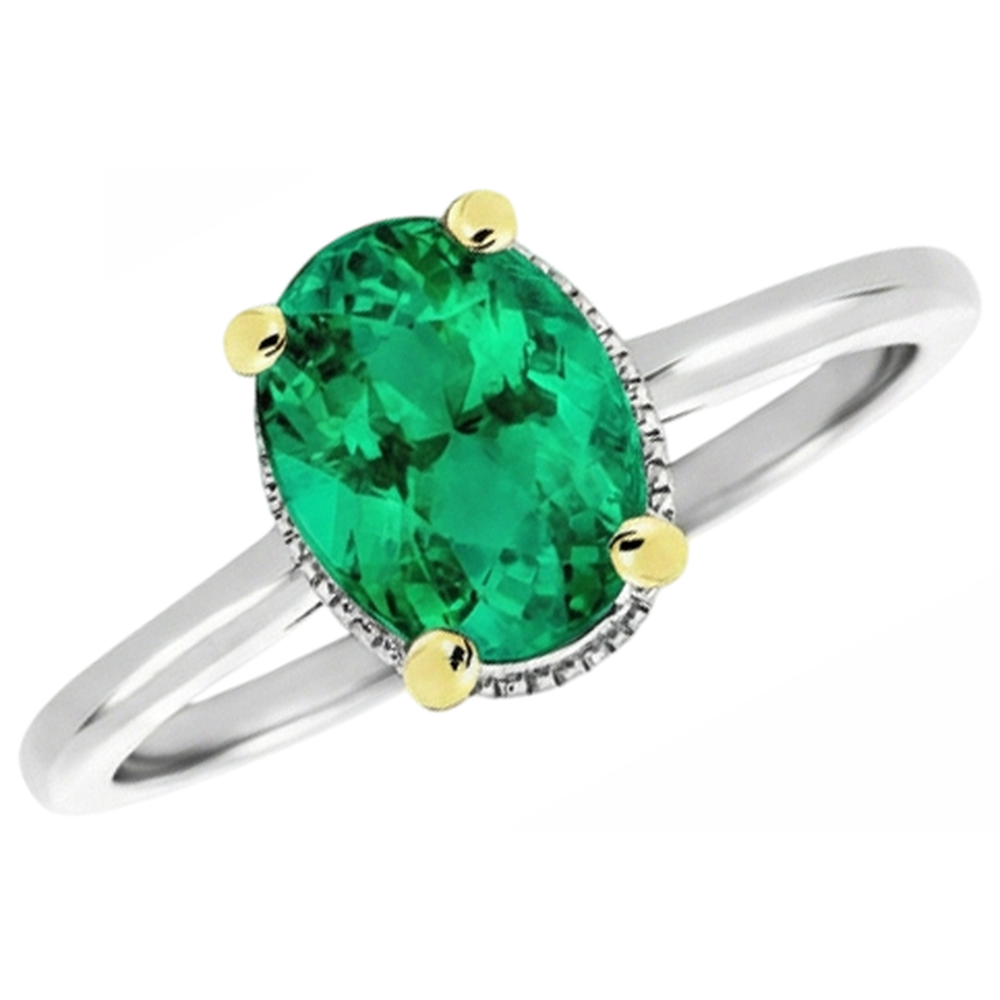 Oval-Schliff Kolumbianischer Smaragd Ring in Zweifarbiges 14K Gold – Seitenansicht