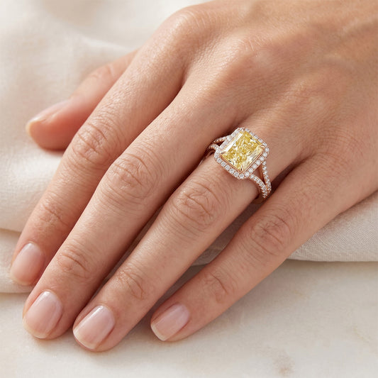 Premium VVS Kanariengelber Diamant Halo-Fassung Ring – 2 Karat