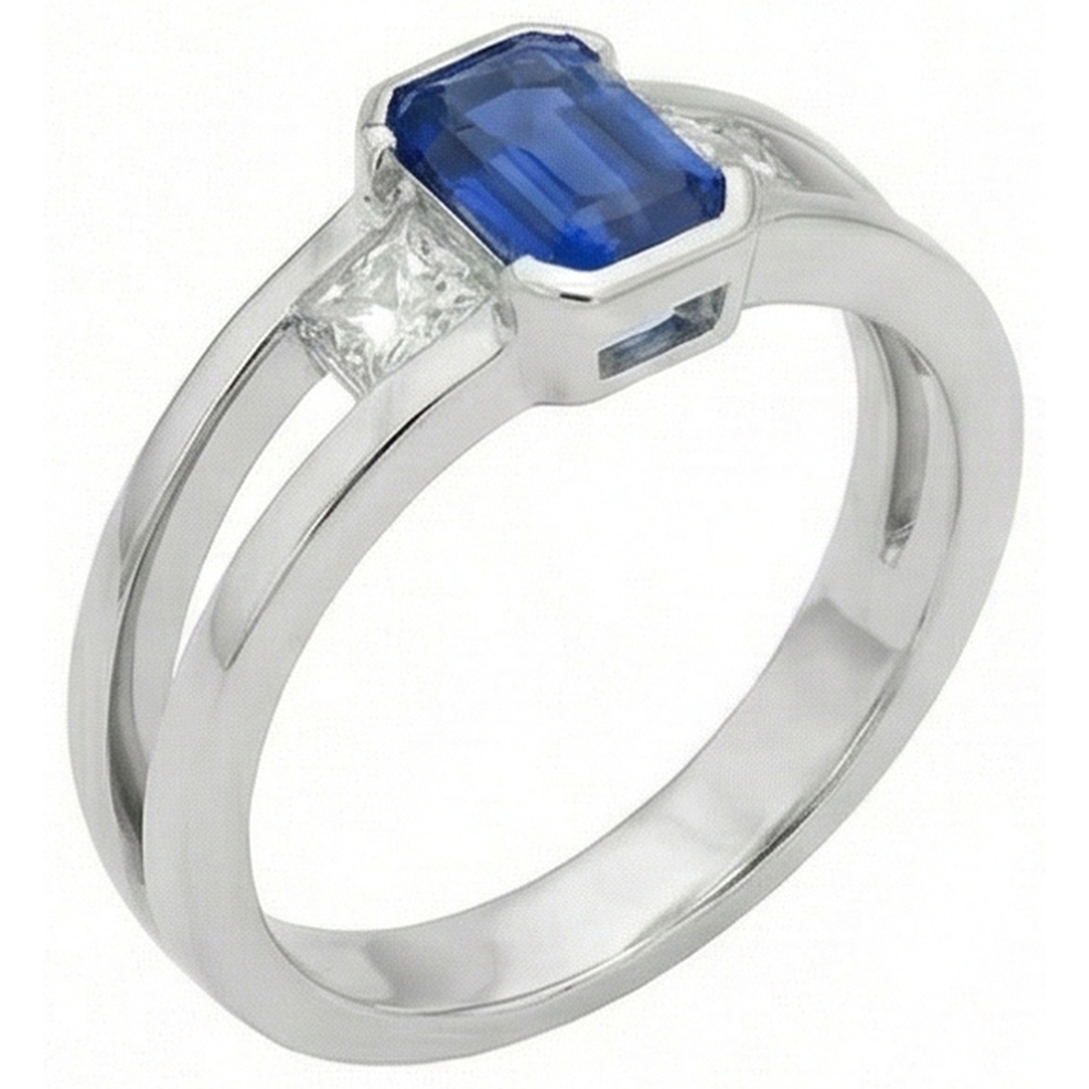Princess Natürlicher Diamant ( nicht im Labor gezüchtet ) 3 Stone Smaragd Saphir Ring Split Shank 1,25 Karat