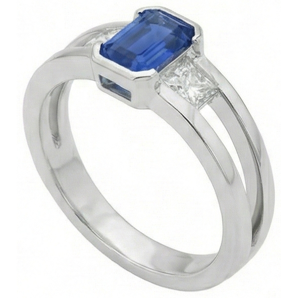 Princess Natürlicher Diamant ( nicht im Labor gezüchtet ) 3 Stone Smaragd Saphir Ring Split Shank 1,25 Karat