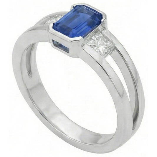 Princess Natürlicher Diamant ( nicht im Labor gezüchtet ) 3 Stone Smaragd Saphir Ring Split Shank 1,25 Karat