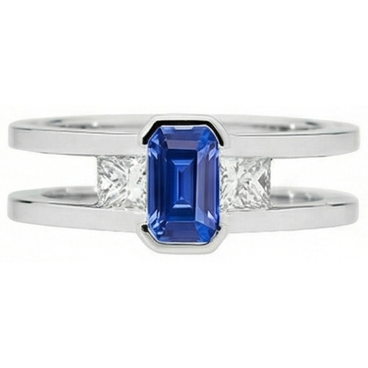 Princess Natürlicher Diamant ( nicht im Labor gezüchtet ) 3 Stone Smaragd Saphir Ring Split Shank 1,25 Karat
