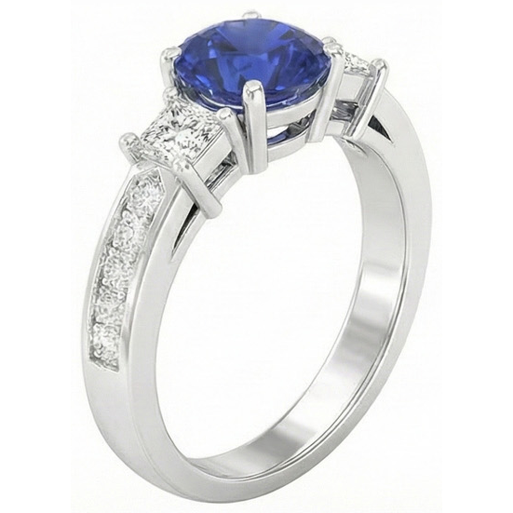 Princess Aus der Erde Abgebauter Natürlicher Diamant 3 Stone Style Ceylon Saphir Ring 3,50 Karat Gold