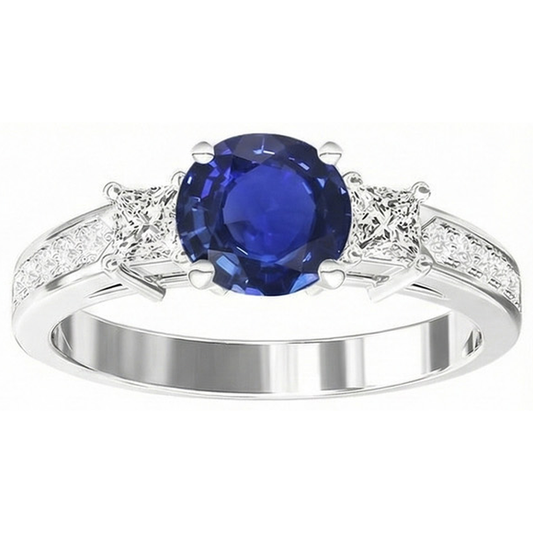 Princess Aus der Erde Abgebauter Natürlicher Diamant 3 Stone Style Ceylon Saphir Ring 3,50 Karat Gold