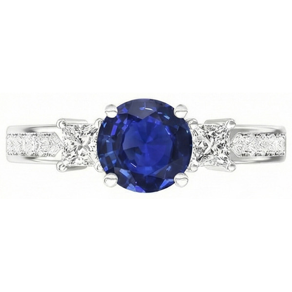 Princess Aus der Erde Abgebauter Natürlicher Diamant 3 Stone Style Ceylon Saphir Ring 3,50 Karat Gold