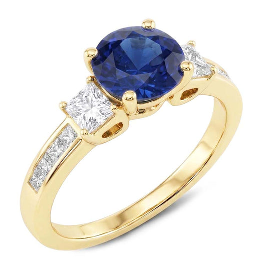 Princess Aus der Erde Abgebauter Natürlicher Diamant & Runden Blue Saphir Ring 3,50 Karat Kanalset