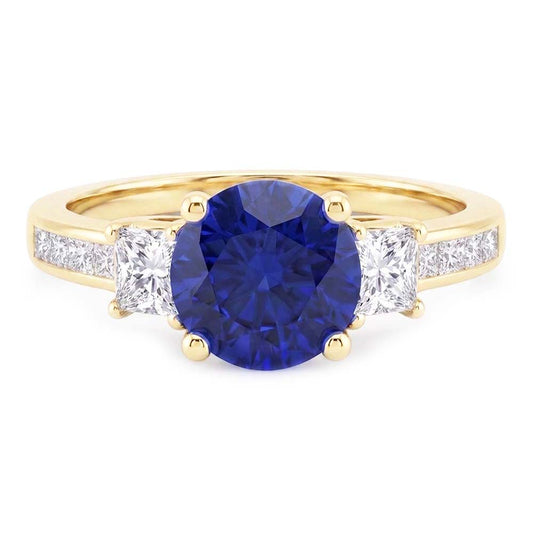 Princess Aus der Erde Abgebauter Natürlicher Diamant & Runden Blue Saphir Ring 3,50 Karat Kanalset