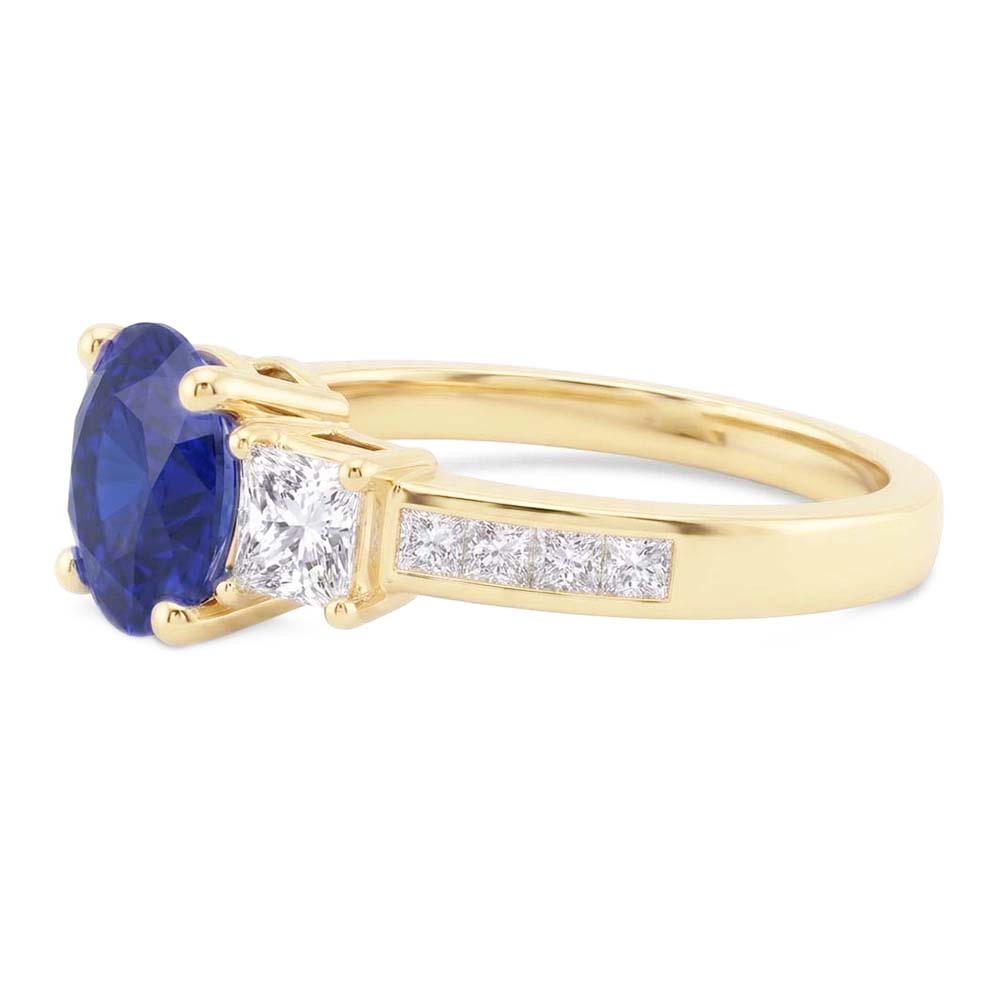 Princess Aus der Erde Abgebauter Natürlicher Diamant & Runden Blue Saphir Ring 3,50 Karat Kanalset