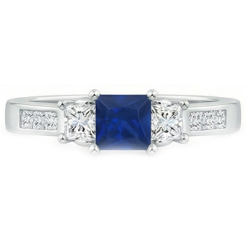 Princess Cut 2,85 ct Saphir und Aus der Erde Abgebauter Natürlicher Diamanten Ehering Weißgold 14K