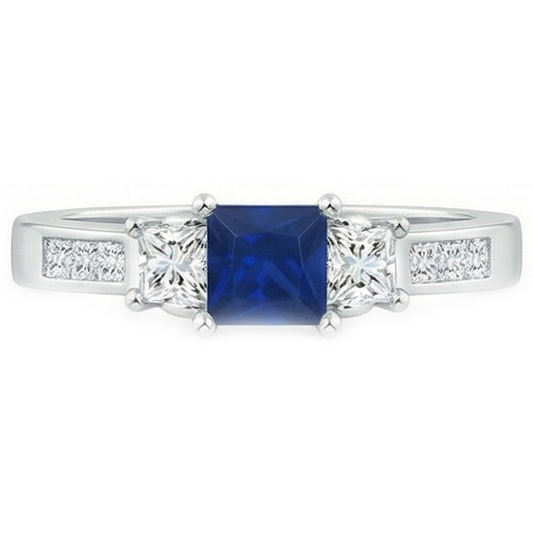 Princess Cut 2,85 ct Saphir und Aus der Erde Abgebauter Natürlicher Diamanten Ehering Weißgold 14K