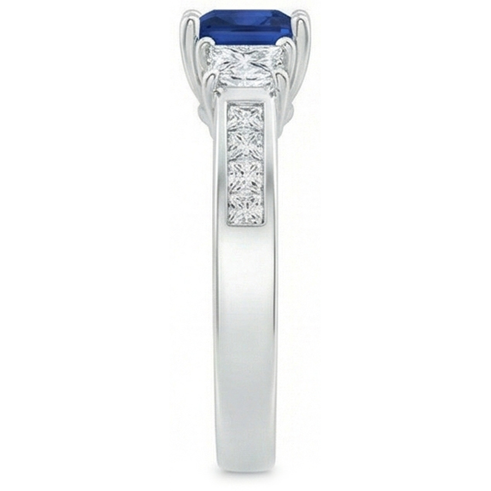 Princess Cut 2,85 ct Saphir und Aus der Erde Abgebauter Natürlicher Diamanten Ehering Weißgold 14K