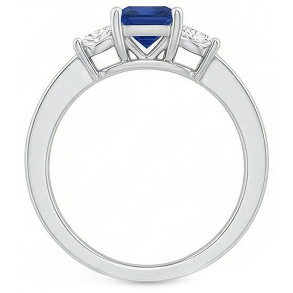 Princess Cut 2,85 ct Saphir und Aus der Erde Abgebauter Natürlicher Diamanten Ehering Weißgold 14K