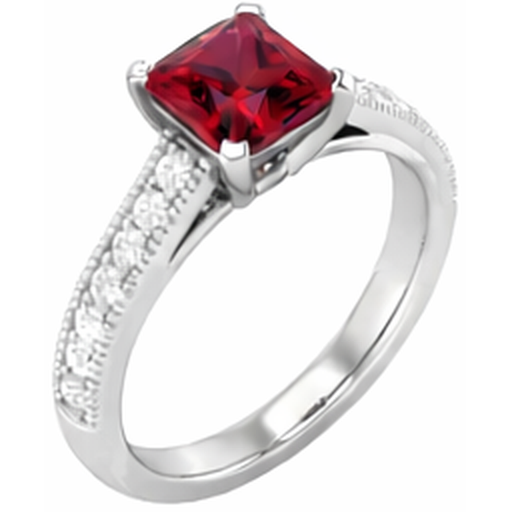 Princess Cut 3 Karat Rubin mit Aus der Erde Abgebauter Natürlicher Diamanten Ehering Weißgold