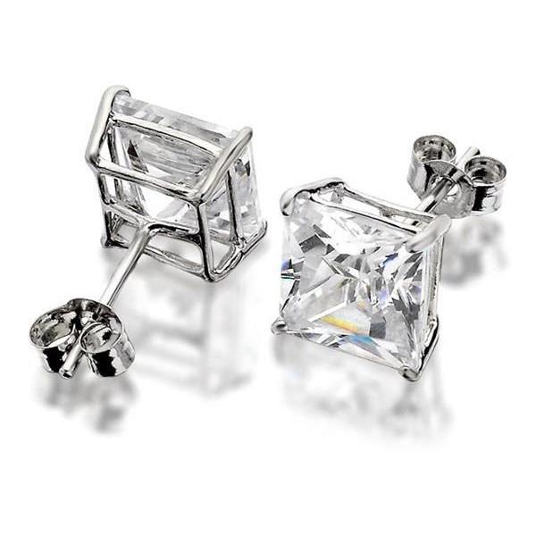 Princess Cut 3,20 ct Echt Diamanten Ohrstecker 14K Weißgold