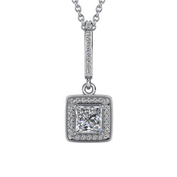 Princess Cut Echt Diamant Drop Anhänger Halskette 4,35 Karat Weißgold 14K