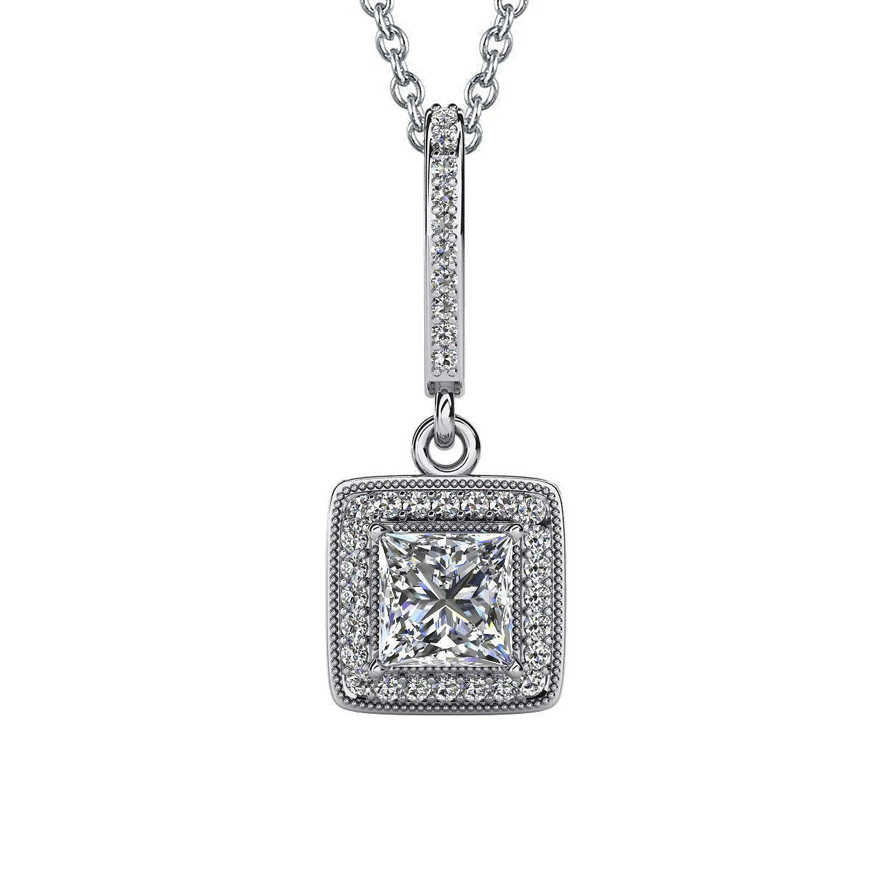 Princess Cut Echt Diamant Drop Anhänger Halskette 4,35 Karat Weißgold 14K