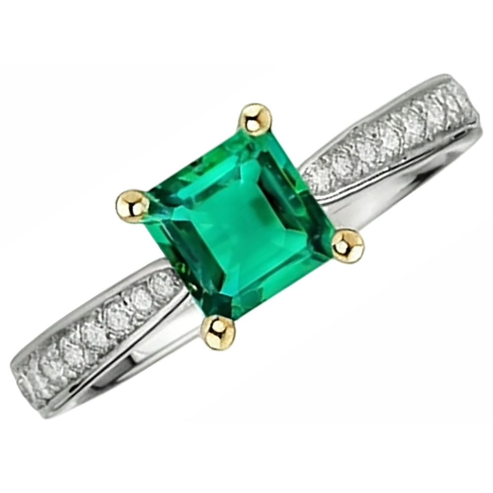 Smaragd Prinzess-Schliff Schmuckstein-Ring in Zweifarbiges 14K Gold – Seitenansicht