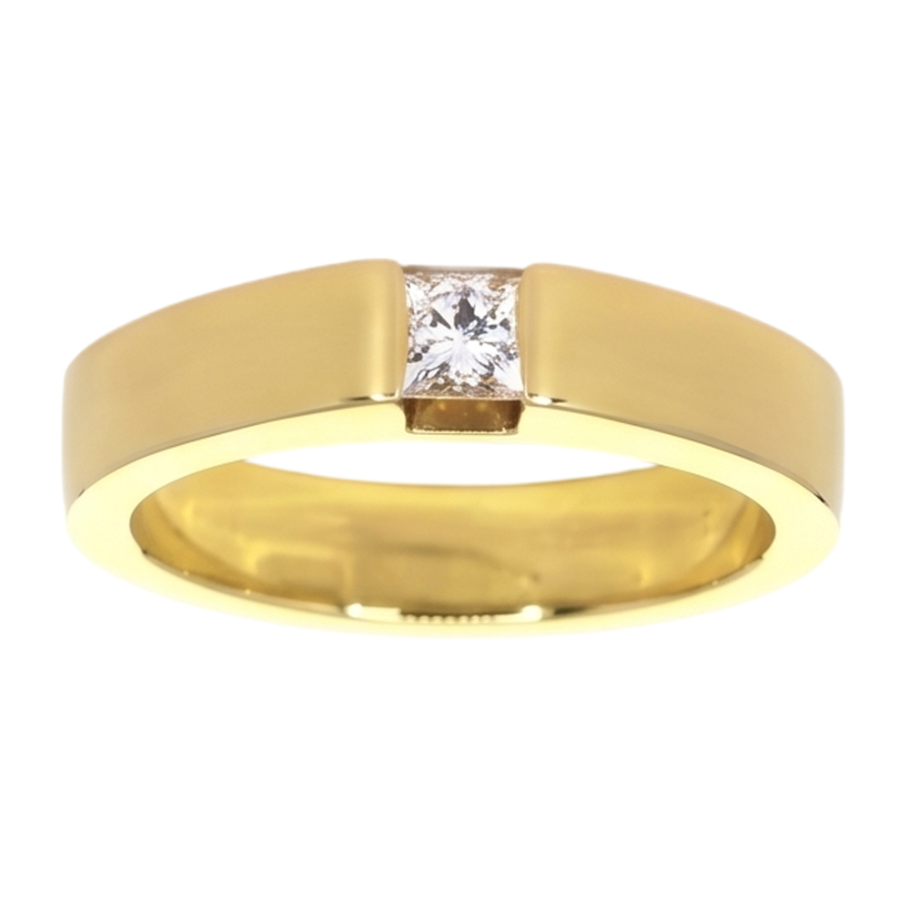 Princess Cut Natürliche Aus der Erde Abgebauter Natürlicher Diamant Tension Set Herrenring 0,75 Karat Gelbgold