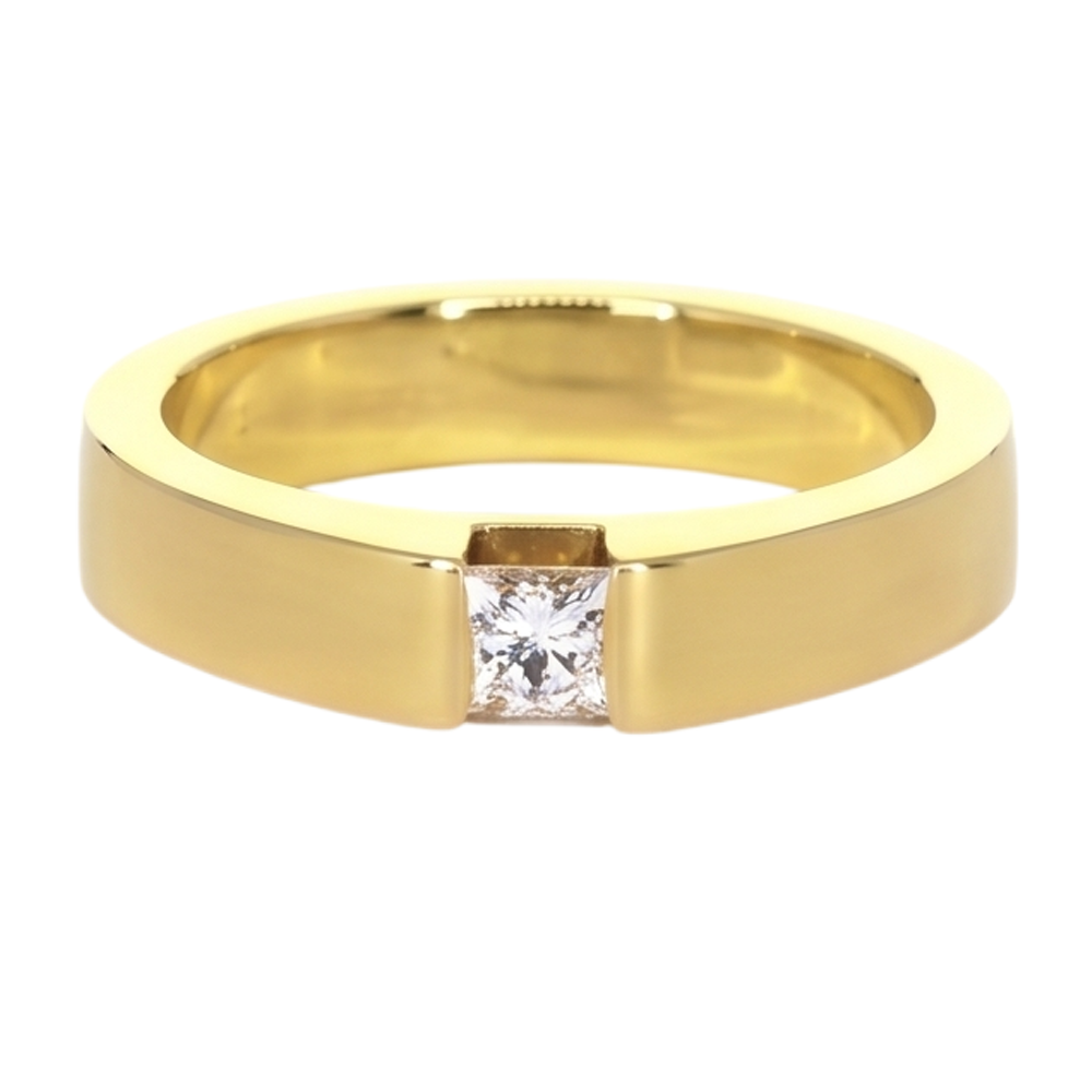 Princess Cut Natürliche Aus der Erde Abgebauter Natürlicher Diamant Tension Set Herrenring 0,75 Karat Gelbgold