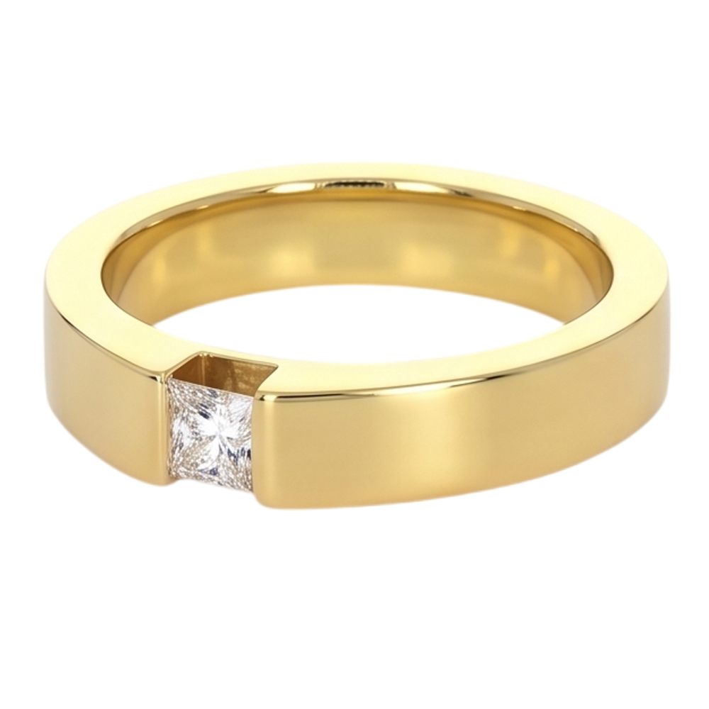 Princess Cut Natürliche Aus der Erde Abgebauter Natürlicher Diamant Tension Set Herrenring 0,75 Karat Gelbgold