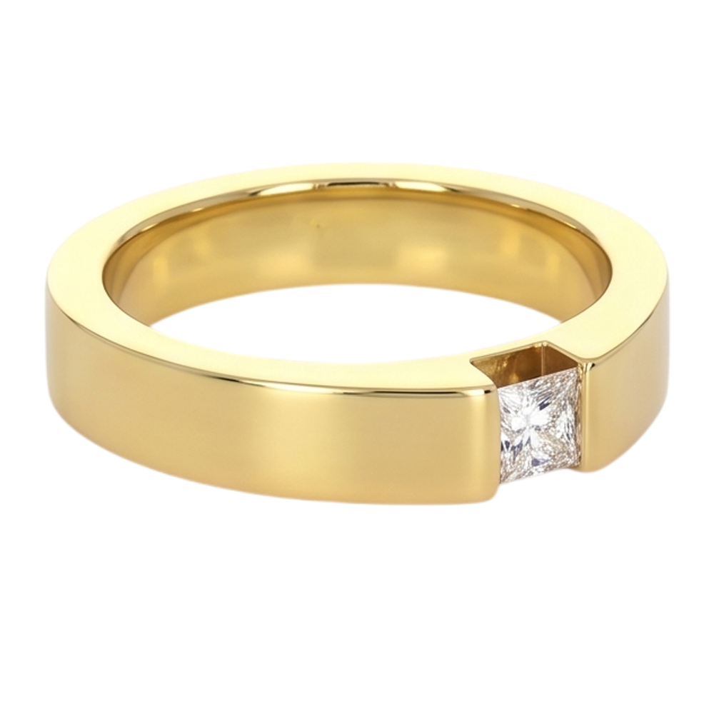 Princess Cut Natürliche Aus der Erde Abgebauter Natürlicher Diamant Tension Set Herrenring 0,75 Karat Gelbgold