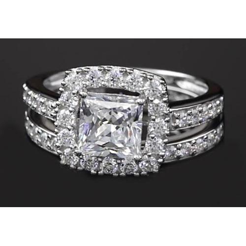 Princess Cut Natürliche Diamant 3 Karat Halo Ring Split Shank Style