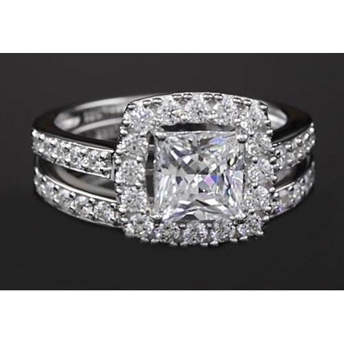 Princess Cut Natürliche Diamant 3 Karat Halo Ring Split Shank Style