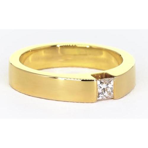 Princess Cut Natürliche Diamant Tension Set Herrenring 0,75 Karat Gelbgold