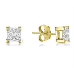 Princess Cut Sparkling 3.00 ct. Echt Diamanten Ohrstecker Gelbgold