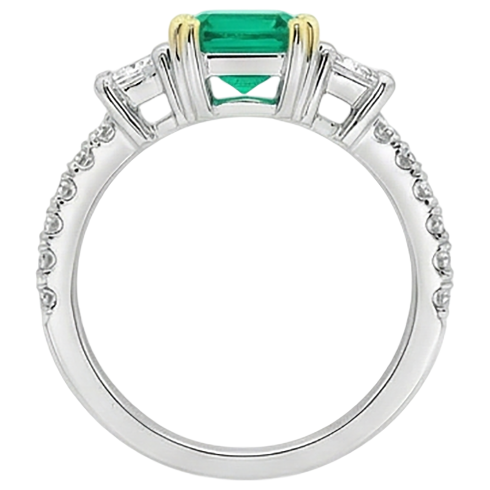 Authentischer Edler Smaragd Edelstein-Ring 2 Karat Bicolor 14K Gold – Profilansicht