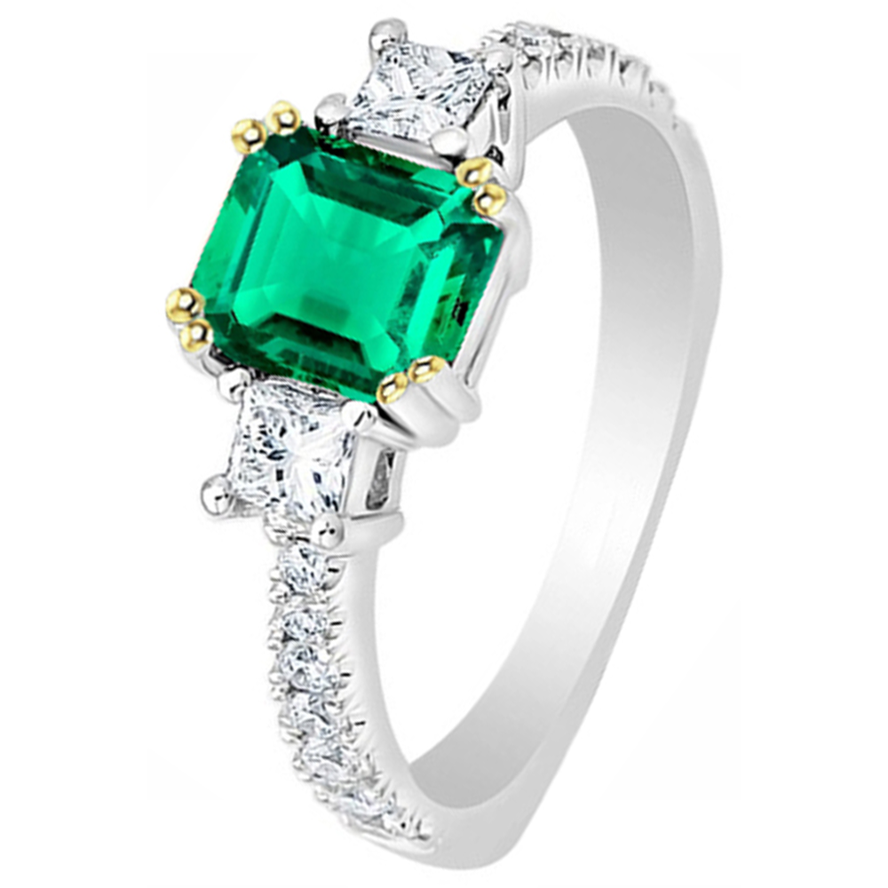 Edelstein-Ring Bicolor 14K Gold mit Edler Smaragd – Schrägansicht