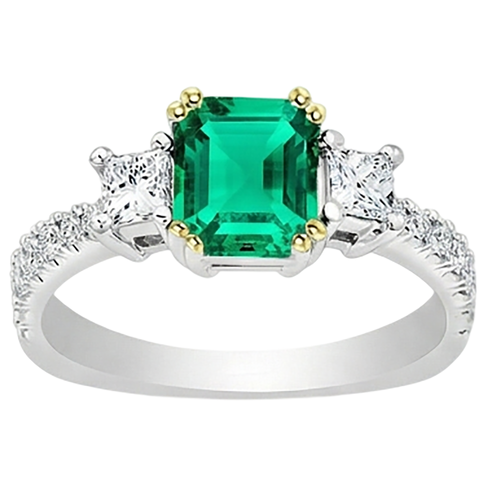 Edler Smaragd Treppen-Schliff Edelstein-Ring in Bicolor 14K Gold – Frontansicht