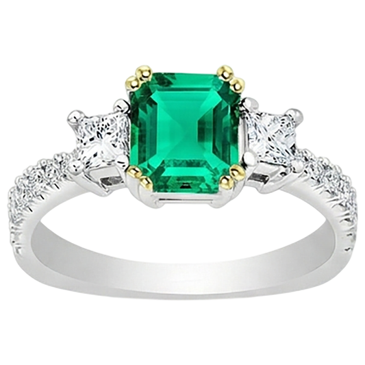 Edler Smaragd Treppen-Schliff Edelstein-Ring in Bicolor 14K Gold – Frontansicht