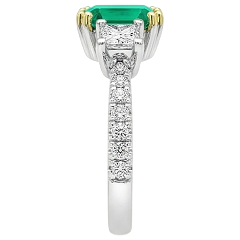 Authentischer Edler Smaragd Edelstein-Ring 2 Karat Bicolor 14K Gold – Draufsicht