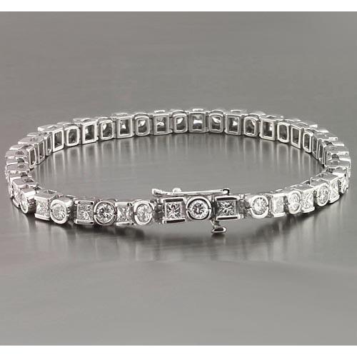 Princess Runden Echt Diamant Tennis Armband 7.20 Karat Weißgold 14K