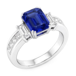 Princess & Emerald Natürlicher Diamant ( nicht im Labor gezüchtet ) Blue Saphir Jubiläumsring 3 Karat