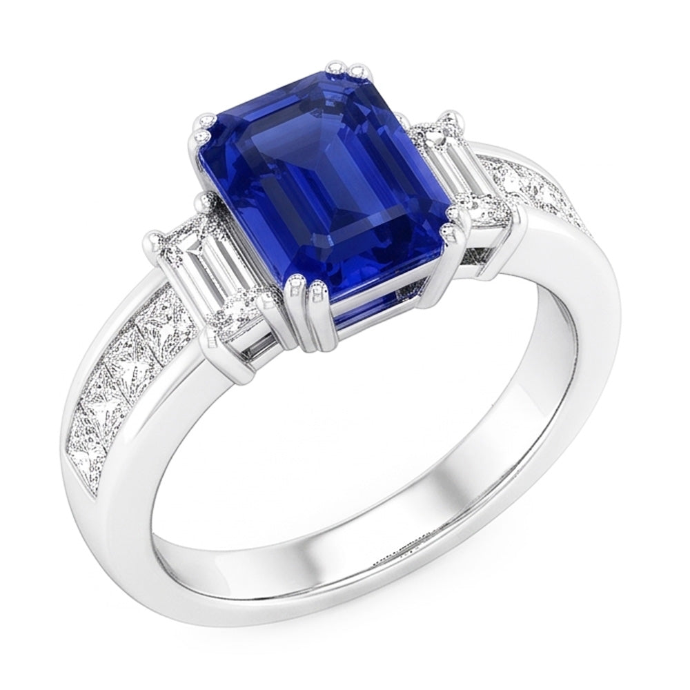 Princess & Emerald Natürlicher Diamant ( nicht im Labor gezüchtet ) Blue Saphir Jubiläumsring 3 Karat