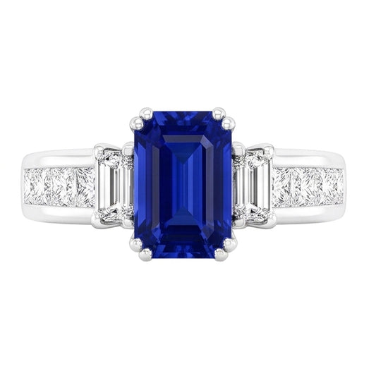 Princess & Emerald Natürlicher Diamant ( nicht im Labor gezüchtet ) Blue Saphir Jubiläumsring 3 Karat