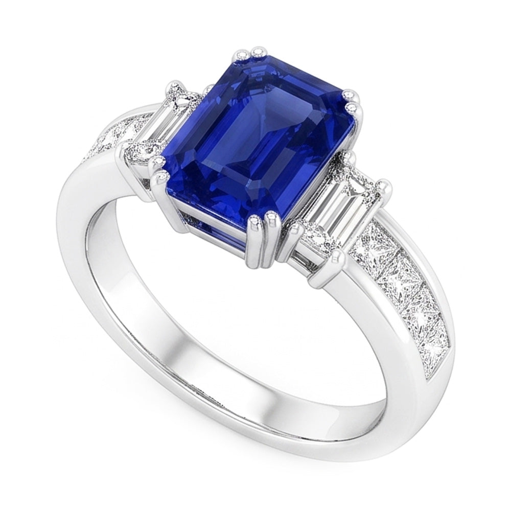 Princess & Emerald Natürlicher Diamant ( nicht im Labor gezüchtet ) Blue Saphir Jubiläumsring 3 Karat