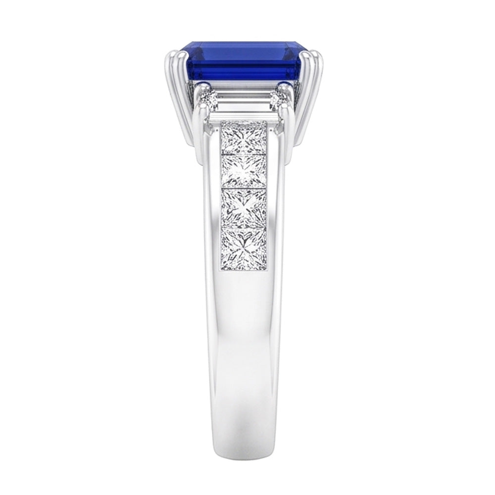 Princess & Emerald Natürlicher Diamant ( nicht im Labor gezüchtet ) Blue Saphir Jubiläumsring 3 Karat