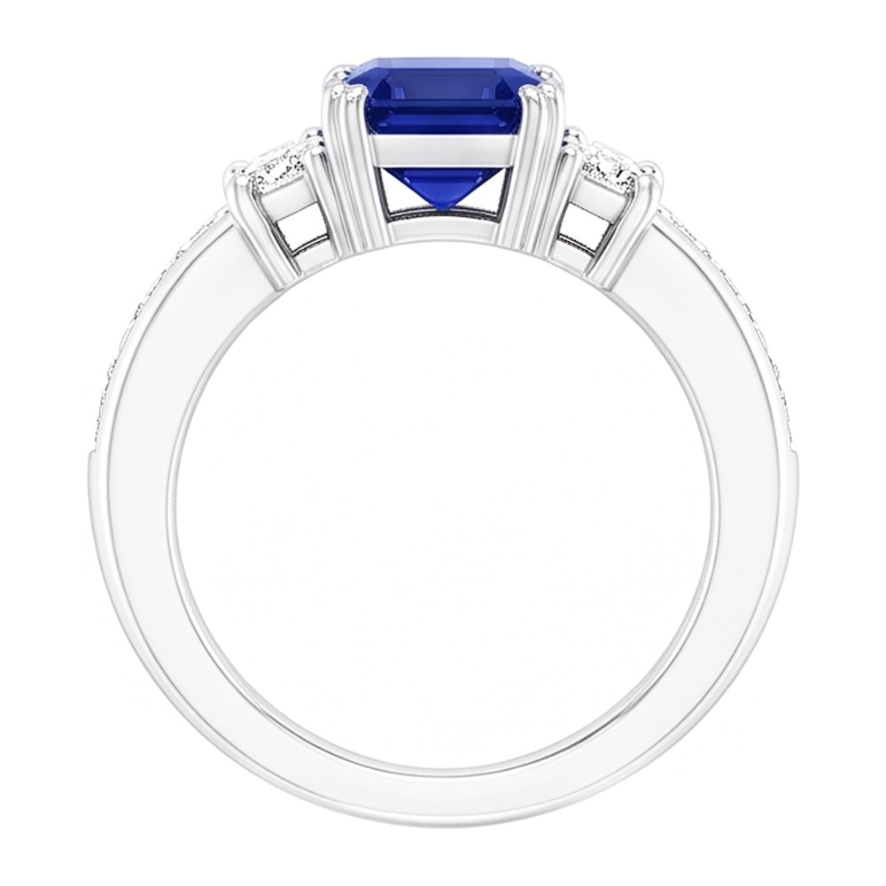 Princess & Emerald Natürlicher Diamant ( nicht im Labor gezüchtet ) Blue Saphir Jubiläumsring 3 Karat