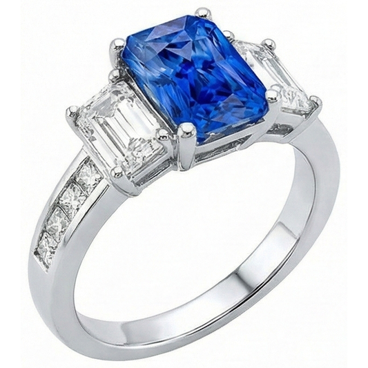 Princess & Smaragd Natürlicher Diamant ( nicht im Labor gezüchtet ) Radiant Saphir Ring 4 Karat Kanalset